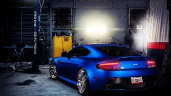 Blue indoors cars vehicles aston martin vantage