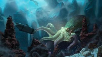 Creatures fantasy art monsters octopuses sharks wallpaper