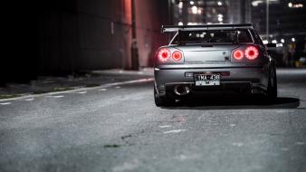 Night supercars nissan skyline r33 cities taillights wallpaper