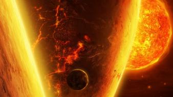 Sun planets digital art wallpaper
