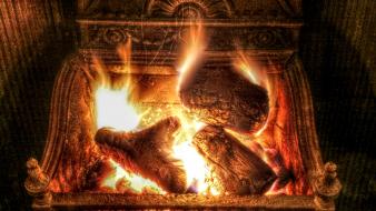 Wood fire fireplace burning wallpaper