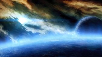 Outer space planets nebulae digital art wallpaper