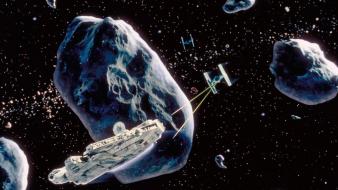 Falcon science fiction artwork asteroids tie fighters wallpaper