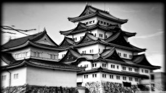 Japan black and white castle wallpaper