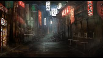 Roads artwork alley shady billboard neon crutches wallpaper