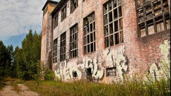Trees cityscapes grass power plants abandoned factory wallpaper