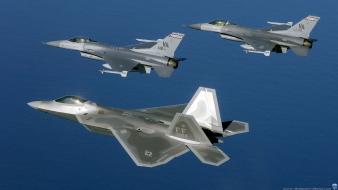 Aircraft military raptor f-22 f-16 fighting falcon wallpaper