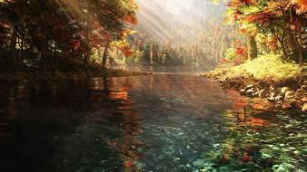 Autumn sunlight lakes wallpaper