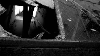 Black and white glass window panes broken wallpaper