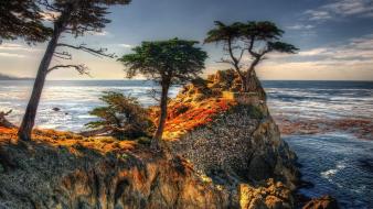 Clouds landscapes nature trees red rocks sea wallpaper