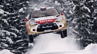 Loeb world championship car jump citroën ds3 wallpaper