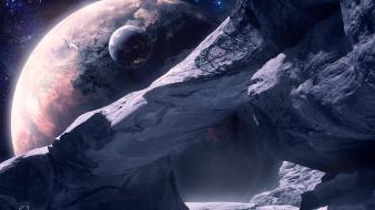 Mountains outer space planets wallpaper