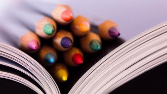 Multicolor books macro pencils colored wallpaper