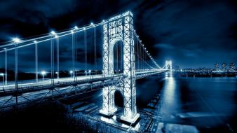 Night lights bridges new york city george washington