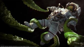 Outer space astronauts octopuses wallpaper