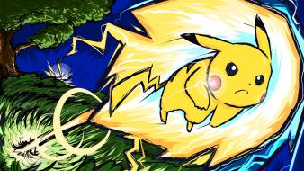 Pokemon pikachu storm lightning blue red wallpaper