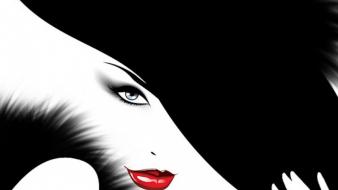 Black white red lips wallpaper