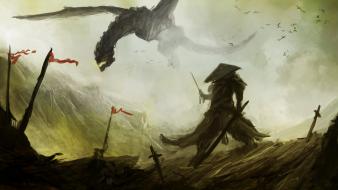 Dragons fantasy art battles artwork warriors wallpaper