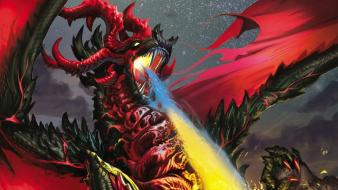Fantasy dragons fire breathing wallpaper