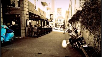 New york city vespa restaurant motorbikes street wallpaper
