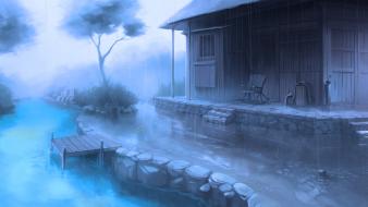 Rain houses artwork wallpaper