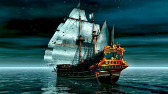 Vintage ships sail ship 3d render wallpaper