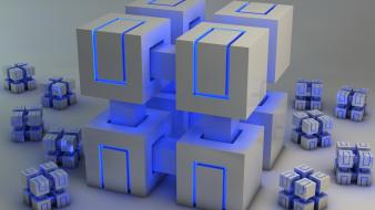 Abstract blue cubes neon