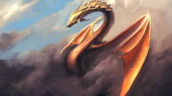 Clouds dragons fantasy art artwork skies wallpaper