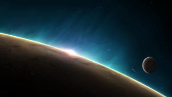 Space lights planets rocks science fiction sci-fi wallpaper