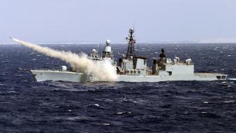Vessel warships firing missile marine sea anti-ship wallpaper