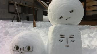 Winter snow cute faces wallpaper