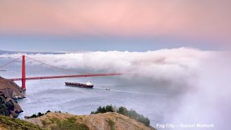 Fog golden gate bridge san francisco boats wallpaper