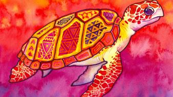 Abstract paintings multicolor patterns turtles sea watercolor wallpaper