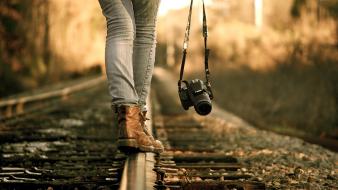 Cameras railroad tracks photographers photo camera wallpaper