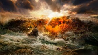 Catastrophe crash men sea ships wallpaper