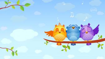 Cute cartoon birds singing wallpaper
