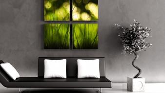 Green room zen bonsai sofa wallpaper