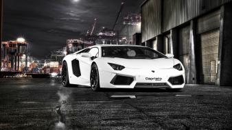 Lamborghini aventador cars night white wallpaper