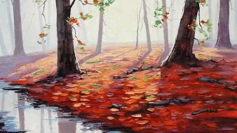 Paintings nature artwork fallen leaves autumn