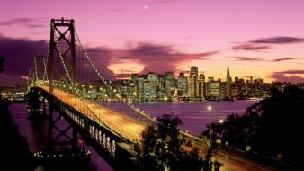 Sunset night bridges cities wallpaper