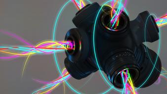 Technology lens cameras lines grey background neon wallpaper