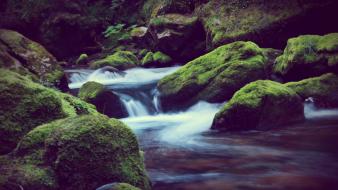 Water nature rocks streams moss wallpaper