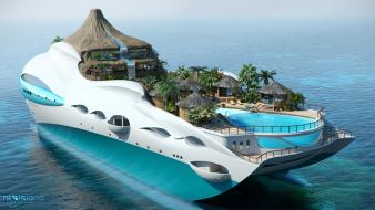 Design boats yachts 3d luxury tropical island wallpaper