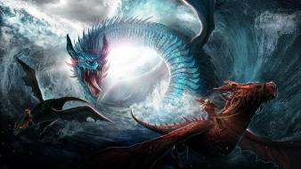 Dragons monsters fantasy art creatures artwork sea chase wallpaper