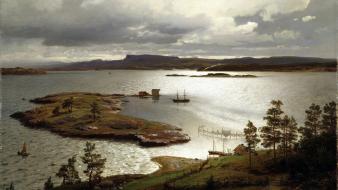 Hans gude autumn fjords paintings wallpaper