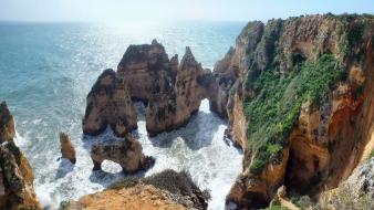 Landscapes nature coast trees rocks cliffs oceans wallpaper