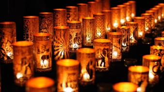 Lights golden depth of field candles ornaments decorations wallpaper