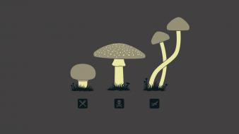 Minimalistic funny mushrooms grey background wallpaper