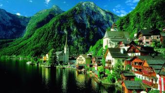 Mountains landscapes cityscapes austria hallstatt wallpaper