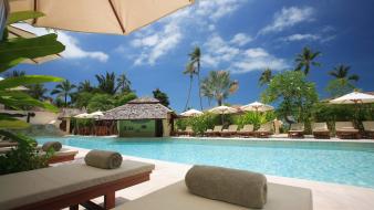 Palm trees resort swimming pools wallpaper
